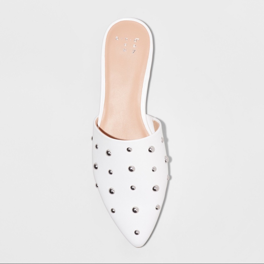Women's Kari Studded Mules White-S5-B7 - Picture 2 of 8